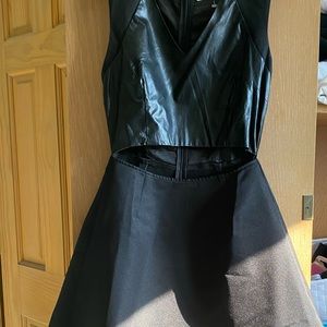 black half leather mini dress